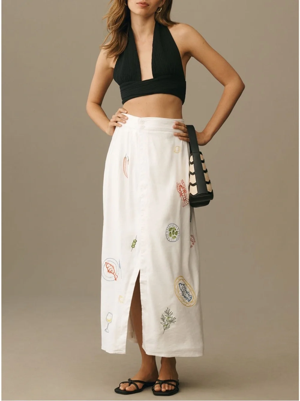 Maeve White Embroidered Summer Midi Skirt sz 10